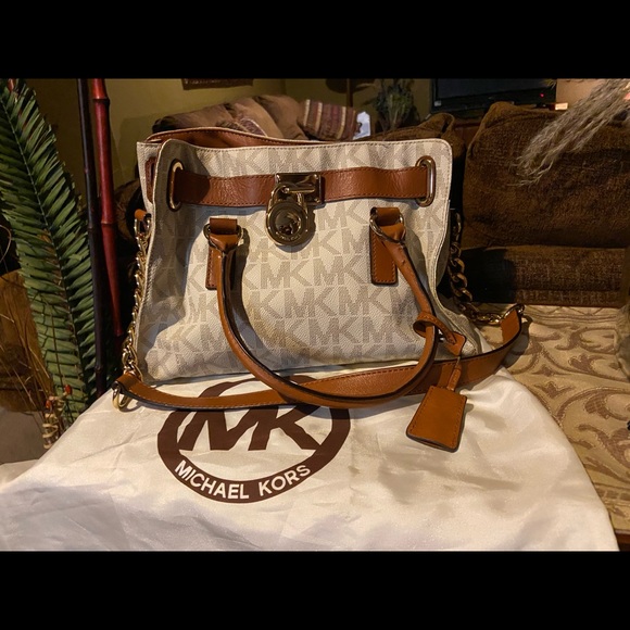 Michael Kors Hamilton Logo satchel cream/brown/gold - Picture 2 of 4